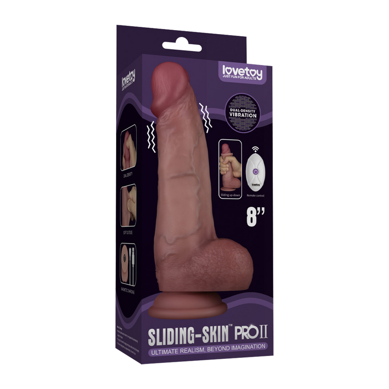 LoveToy - Dildo vibrante Sliding Skin Pro II - Con telecomando - 20 cm - Colore pelle chiaro - Erotiekvoordeel.nl