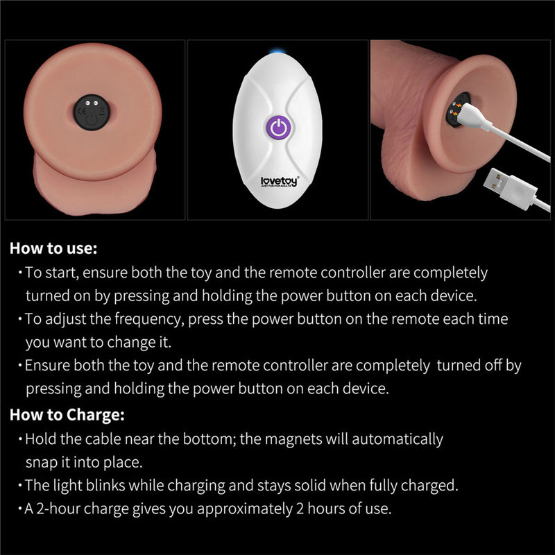 LoveToy - Sliding Skin Vibrating Dildo Pro II - With Remote Control - 21.5 cm - Light Skin Tone-Erotiekvoordeel.nl