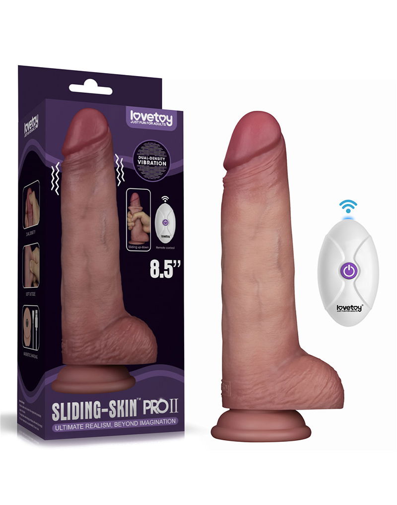 LoveToy - Sliding Skin Vibrating Dildo Pro II - With Remote Control - 21.5 cm - Light Skin Tone-Erotiekvoordeel.nl