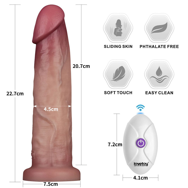 LoveToy - Sliding Skin Vibrerende Dildo Pro II - Met Afstandsbediening - 23 cm - Lichte Huidskleur-Erotiekvoordeel.nl