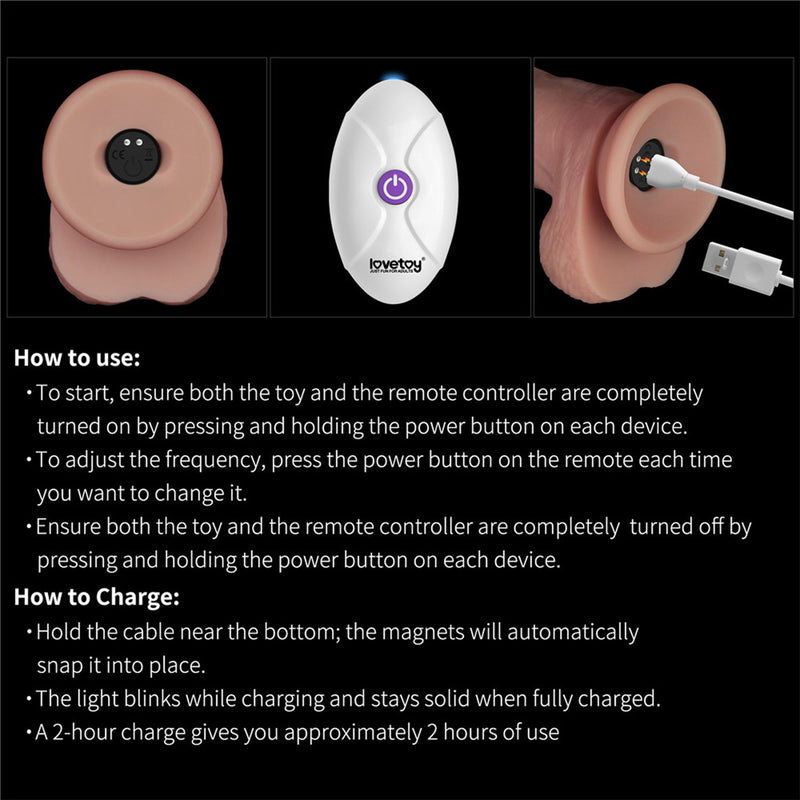 LoveToy - Sliding Skin Vibrating Dildo Pro II - With Remote Control - 25 cm - Light Skin Tone - Erotiekvoordeel.nl