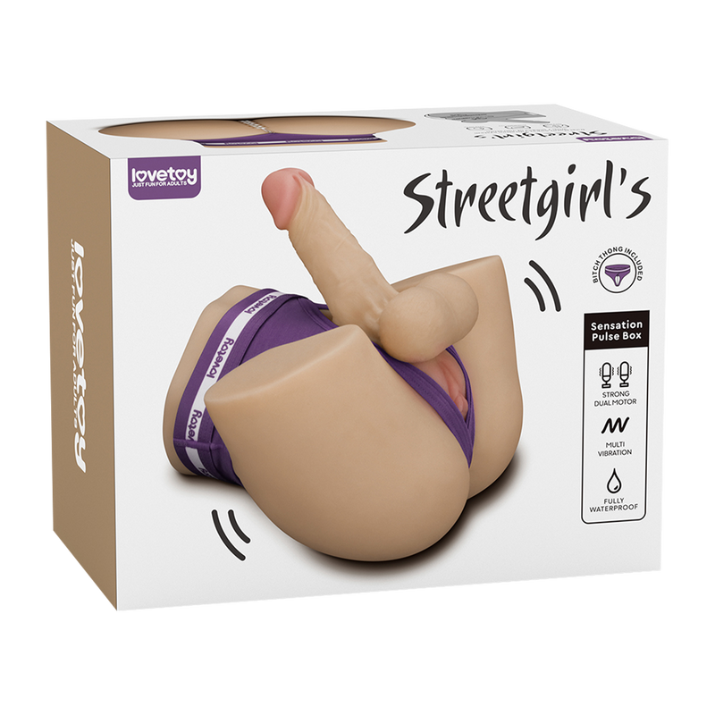 LoveToy - Masturbatore Streetgirl's Dual Motor Sensation Pulse con dildo - Beige-Erotiekvoordeel.nl