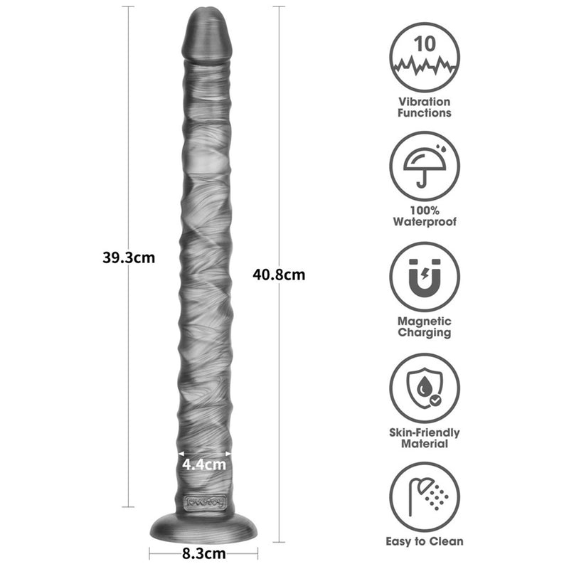 LoveToy - Vibrax Slider - Consolador anal vibrador largo - 40,5 cm - Plata-Erotiekvoordeel.nl