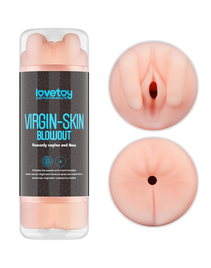 LoveToy - Virgin-Skin Blowout - Masturbador de doble cara - Vagina y ano - Tono de piel claro - Erotiekvoordeel.nl