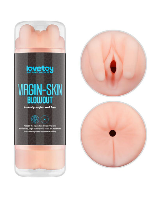 LoveToy - Virgin-Skin Blowout - Masturbador de doble cara - Vagina y ano - Tono de piel claro - Erotiekvoordeel.nl