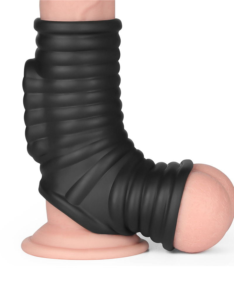 LoveToy - Wave Knights Ring - Vibrating Penis and Scrotum Sleeve - Ø 2.8 cm - Black-Erotiekvoordeel.nl