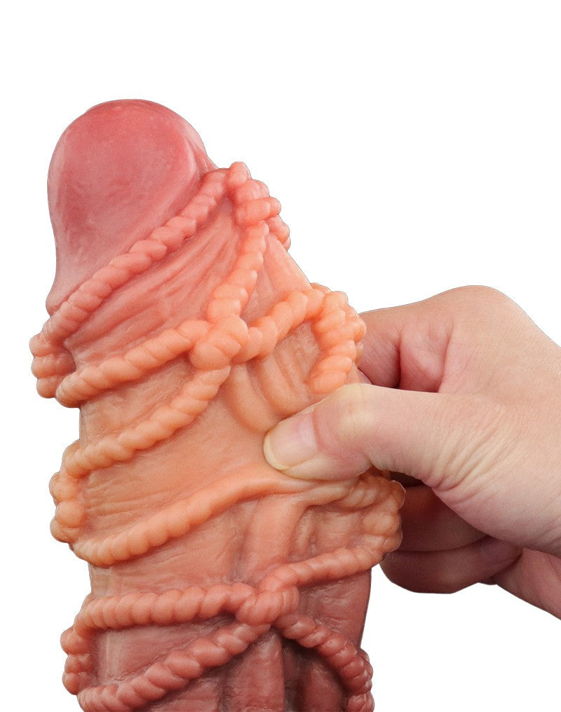 LoveToy - Consolador XXL Extreme con motivo de cuerda - Longitud 24 cm - Marrón/Tono piel claro - Erotiekvoordeel.nl