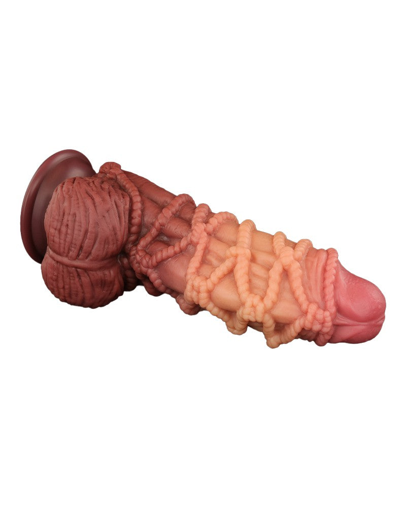 LoveToy - XXL Extreme Dildo met Touw Motief - Lengte 24 cm - Bruin/Lichte Huidskleur-Erotiekvoordeel.nl