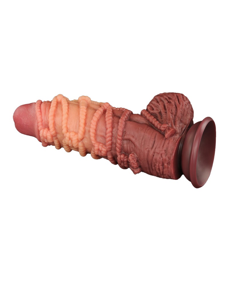 LoveToy - XXL Extreme Dildo met Touw Motief - Lengte 24 cm - Bruin/Lichte Huidskleur-Erotiekvoordeel.nl