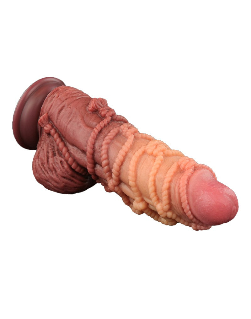 LoveToy - XXL Extreme Dildo met Touw Motief - Lengte 24 cm - Bruin/Lichte Huidskleur-Erotiekvoordeel.nl