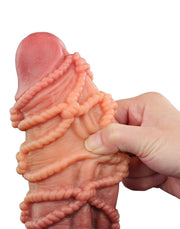 LoveToy - XXL Extreme Dildo met Touw Motief - Lengte 24 cm - Bruin/Lichte Huidskleur-Erotiekvoordeel.nl