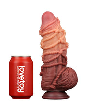 LoveToy - XXL Extreme Dildo met Touw Motief - Lengte 24 cm - Bruin/Lichte Huidskleur-Erotiekvoordeel.nl