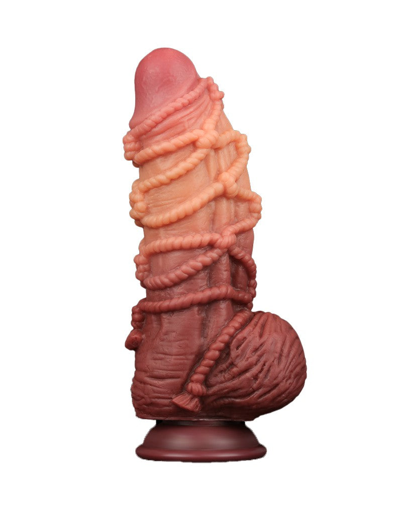 LoveToy - XXL Extreme Dildo met Touw Motief - Lengte 24 cm - Bruin/Lichte Huidskleur-Erotiekvoordeel.nl