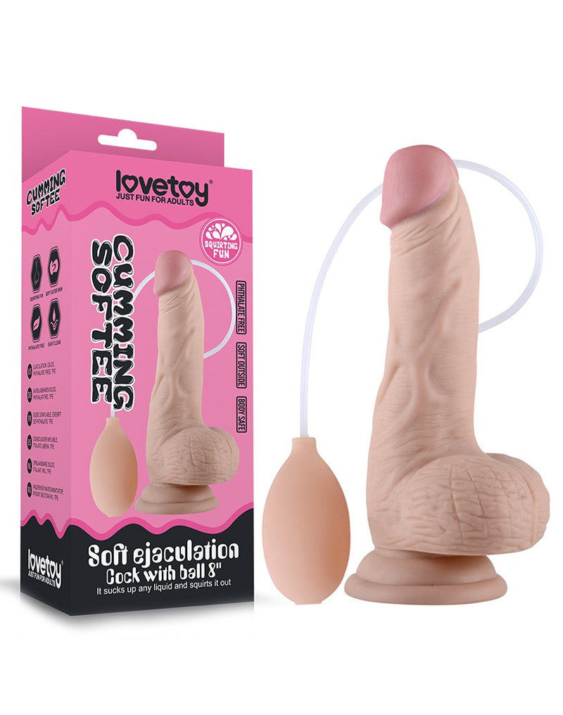 LoveToy - Gode souple avec fonction éjaculation - 20 cm - Teinte peau claire - Erotiekvoordeel.nl