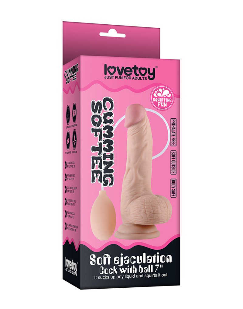 LoveToy - Gode souple éjaculateur - Avec fonction d'éjaculation - 20 cm - Teint clair - Erotiekvoordeel.nl