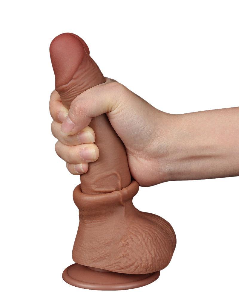 LoveToy - Dildo Met Sliding Skin Technologie - 19.5 x 3.5 cm - Verwijderbare Zuignap - Medium Huidskleur-Erotiekvoordeel.nl