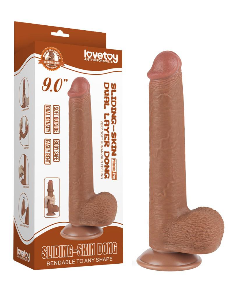 LoveToy - Dildo Met Sliding Skin Technologie - 22 x 3.7 cm - Verwijderbare Zuignap - Medium Huidskleur-Erotiekvoordeel.nl
