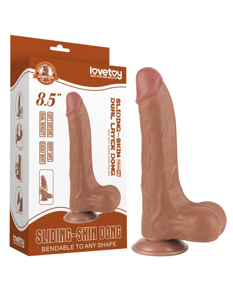 LoveToy - Dildo Met Sliding Skin Technologie - 22 x 4.3 cm - Verwijderbare Zuignap - Medium Huidskleur-Erotiekvoordeel.nl