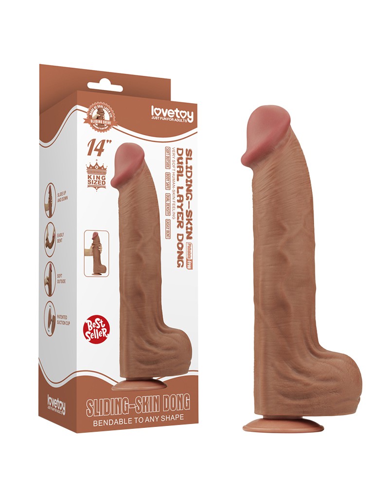 LoveToy - Sliding Skin Dildo - Lengte 36 cm - Bruin-Erotiekvoordeel.nl
