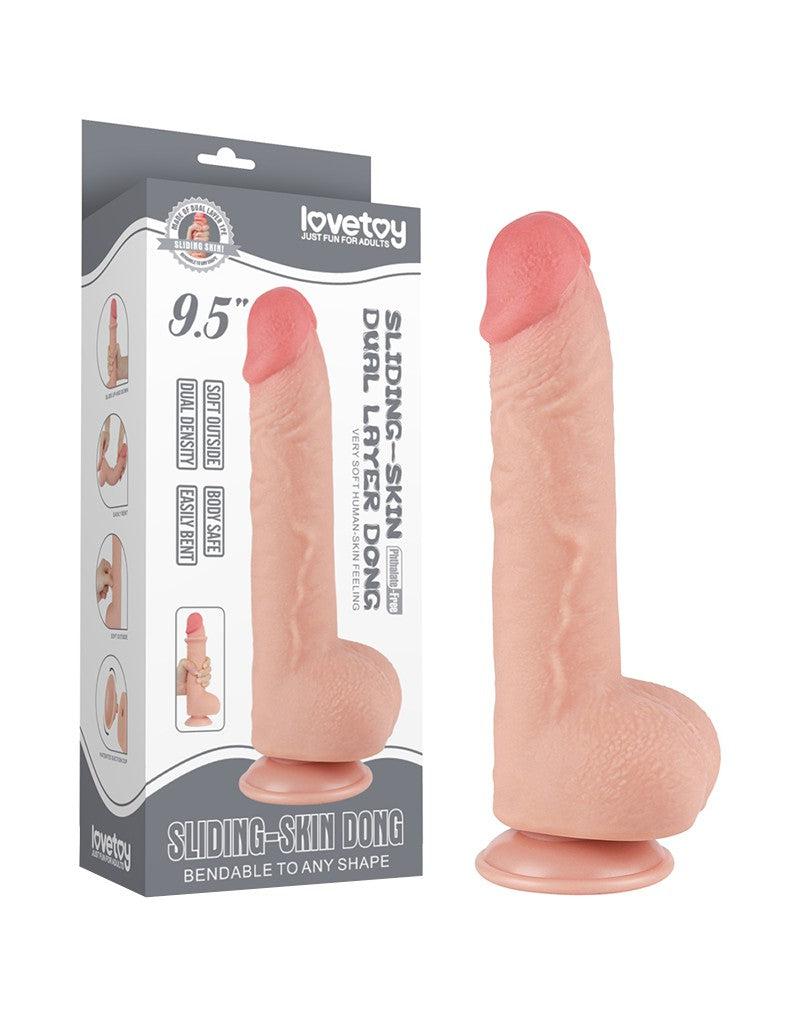 LoveToy - Dubbellaags Dildo - Glijdende Huid Dildo - Lengte 24 cm - Diameter Ø 4.3 cm - Lichte Huidskleur-Erotiekvoordeel.nl