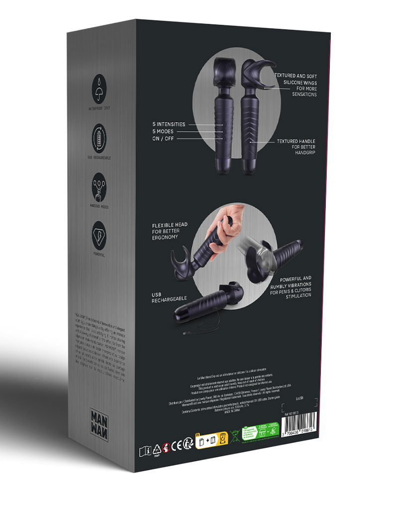 ManWan - Man.Wand EVO - Rechargeable Masturbator and Wand Vibrator - Black Plum-Erotiekvoordeel.nl