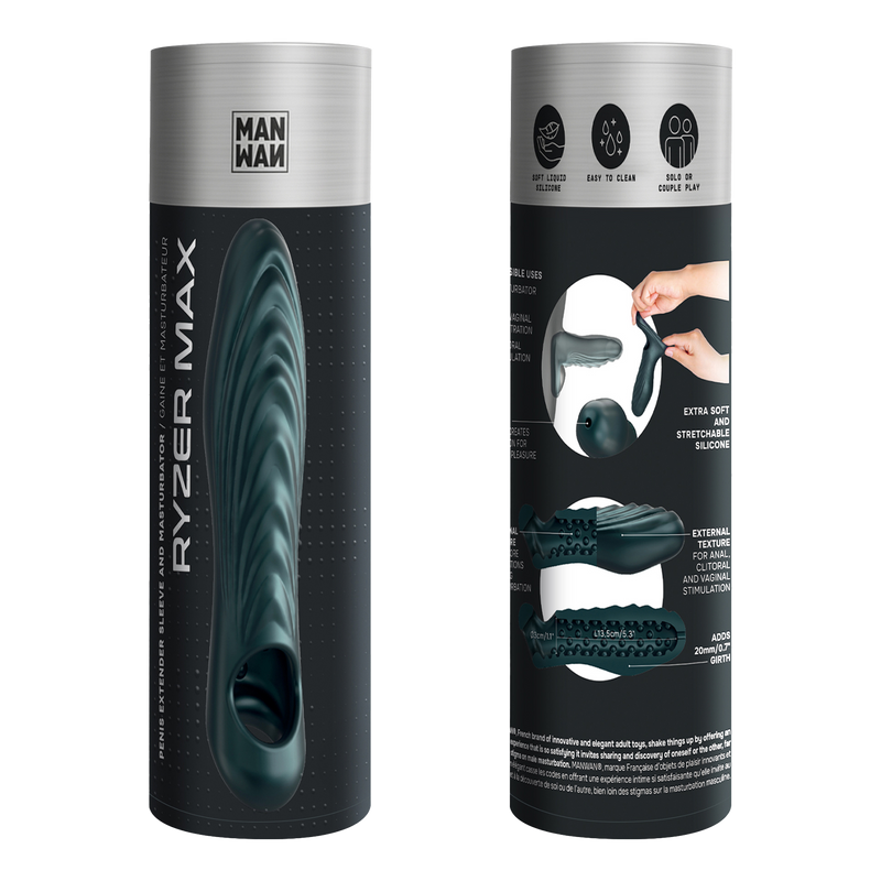 ManWan - Ryzer MAX - Extenseur pénien et manchon de masturbation souple - Pine Grey-Erotiekvoordeel. nl