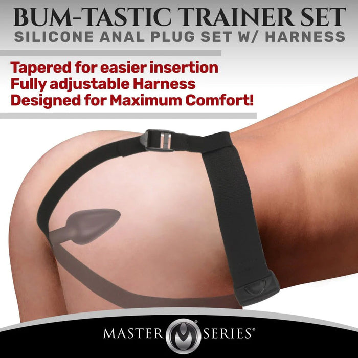 Master Series - Bum-tastic - Buttplug Trainer Set met Harnas - Zwart-Erotiekvoordeel.nl