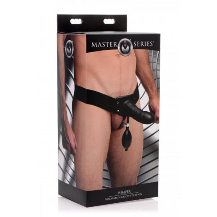 Master Series - Pumper - Opblaasbare Holle Strap-on Dildo met Harnas - Zwart-Erotiekvoordeel.nl