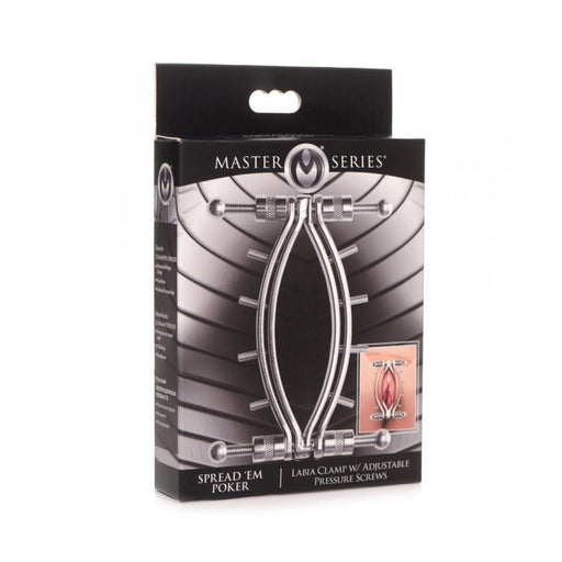 Master Series - Spread 'Em Poker - Vagina Spreider met Schroeven - Labia Clamp - Vaginaklem - RVS-Erotiekvoordeel.nl
