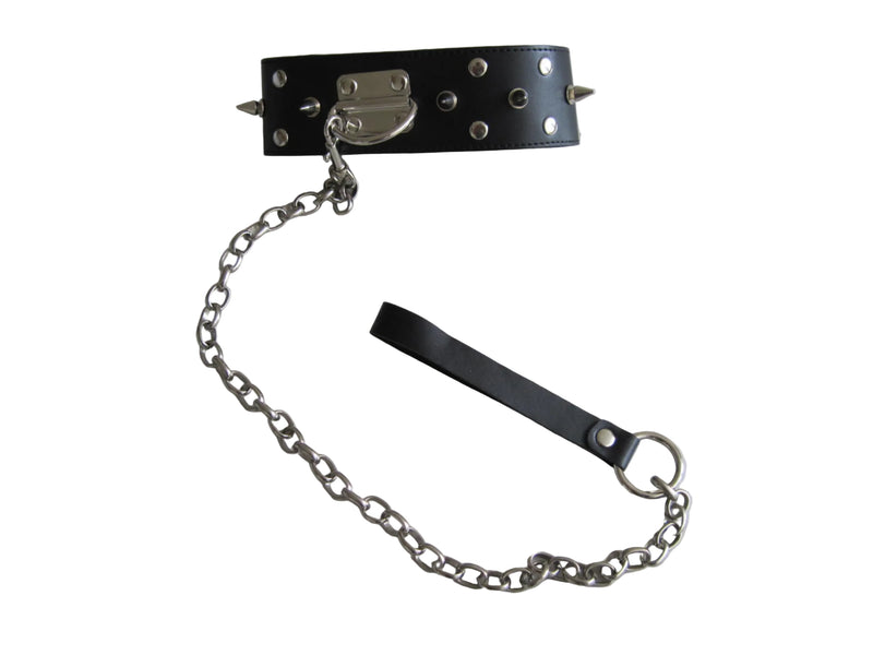 Mister B - Halsband - Halsband aus Riemenleder mit Kegelniete und Hundeleine - Erotiekvoordeel.nl