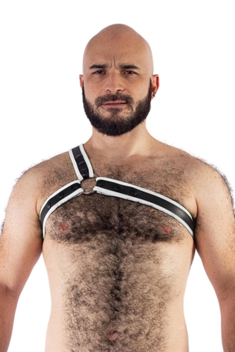 Mister B - Harnas - Neopreen Triangle Harnas - Zwart Wit - Maat L/XL-Erotiekvoordeel.nl