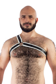 Mister B - Uprząż - Uprząż Trójkątna Z Neoprenu - Czarno-biała - Rozmiar L/XL - Erotiekvoordeel.nl