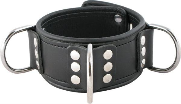 Mister B - Ruige Collar - Verschließbares Lederhalsband mit 3 D-Ringen - Verstellbar - Schwarz - Größe Small - Erotiekvoordeel.nl