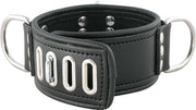 Mister B - Raues Halsband - Verschließbares Lederhalsband mit 3 D-Ringen - Verstellbar - Schwarz - Größe Small - Erotiekvoordeel.nl