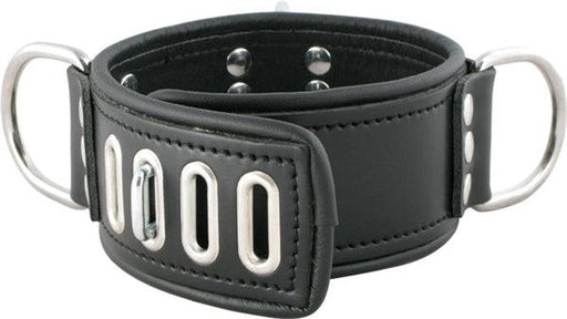 Mister B - Ruige Collar - Collar de cuero con cierre y 3 anillas en D - Ajustable - Negro - Talla Small-Erotiekvoordeel.nl