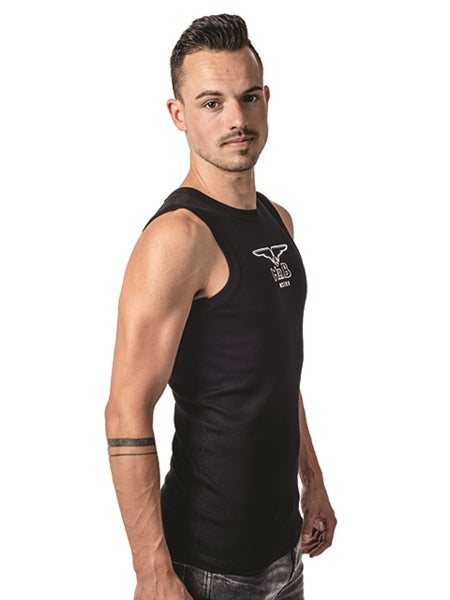 Camiseta sin mangas Mister B negra - Atrevida, ajustada y elegante - Erotiekvoordeel.nl