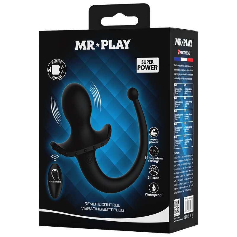 Mr. Play - Super Power - Vibrating Dog Tail Butt Plug with Remote Control - Black-Erotiekvoordeel.nl