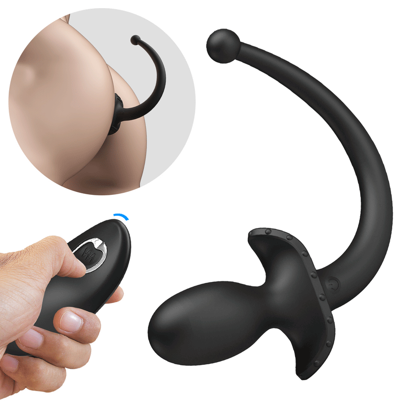 Mr. Play - Super Power - Vibrating Dog Tail Butt Plug with Remote Control - Black-Erotiekvoordeel.nl