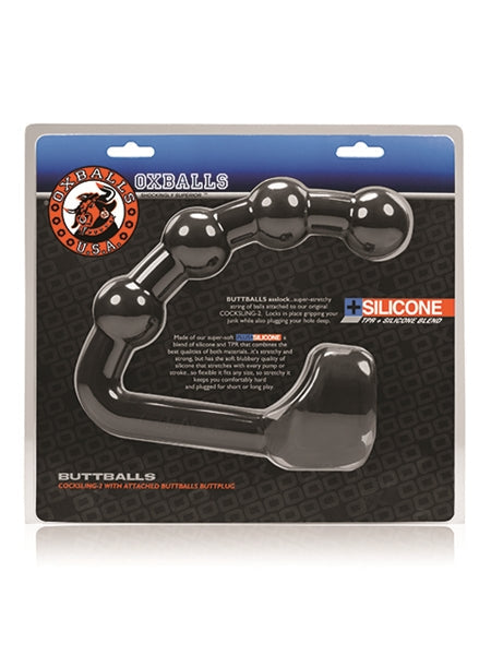 Oxballs - Buttballs - Sling elástico para el pene con plug anal - Negro-Erotiekvoordeel.nl