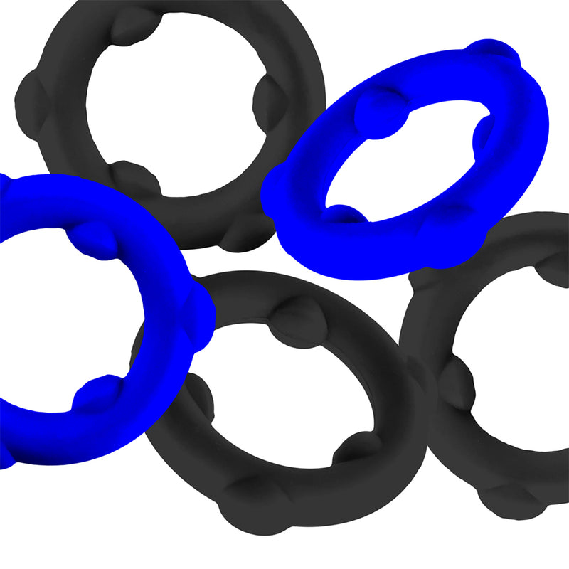Oxballs - Gearheads - Spinner Cockring Set - 5 pieces - Blue/Black-Erotiekvoordeel.nl