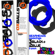 Oxballs - Gearheads - Spinner Cockring Set - 5 pieces - Blue/Black-Erotiekvoordeel.nl