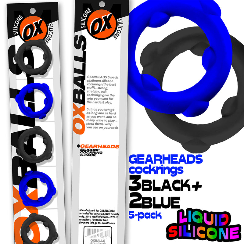 Oxballs - Gearheads - Spinner Cockring Set - 5 pieces - Blue/Black-Erotiekvoordeel.nl