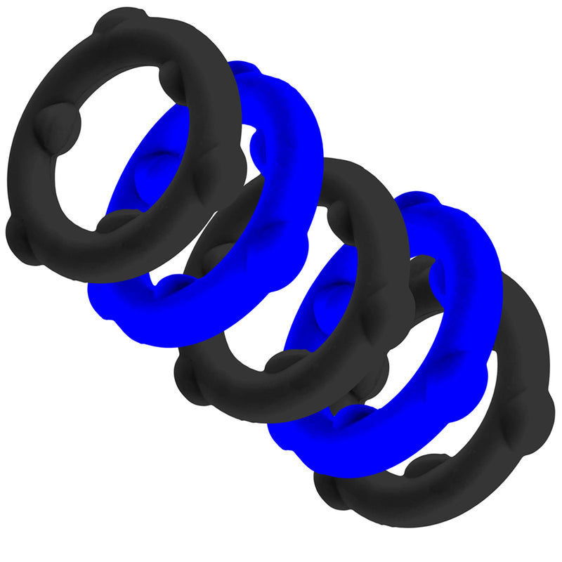 Oxballs - Gearheads - Spinner Cockring Set - 5 pieces - Blue/Black-Erotiekvoordeel.nl