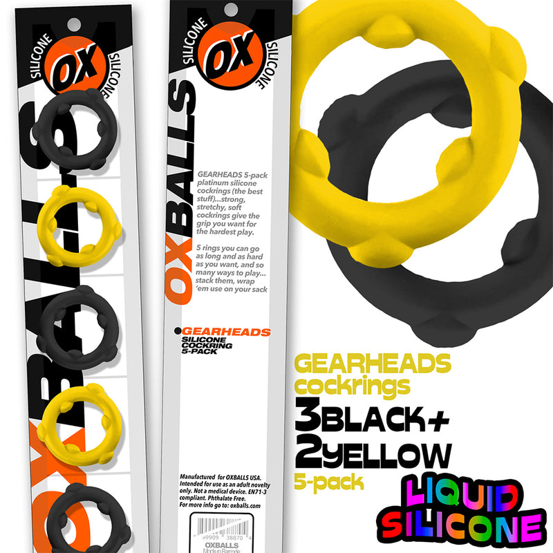 Oxballs - Gearheads - Zestaw Pierścieni Na Penisa Spinner - 5 Sztuk - Żółty/Czarny-Erotiekvoordeel.nl