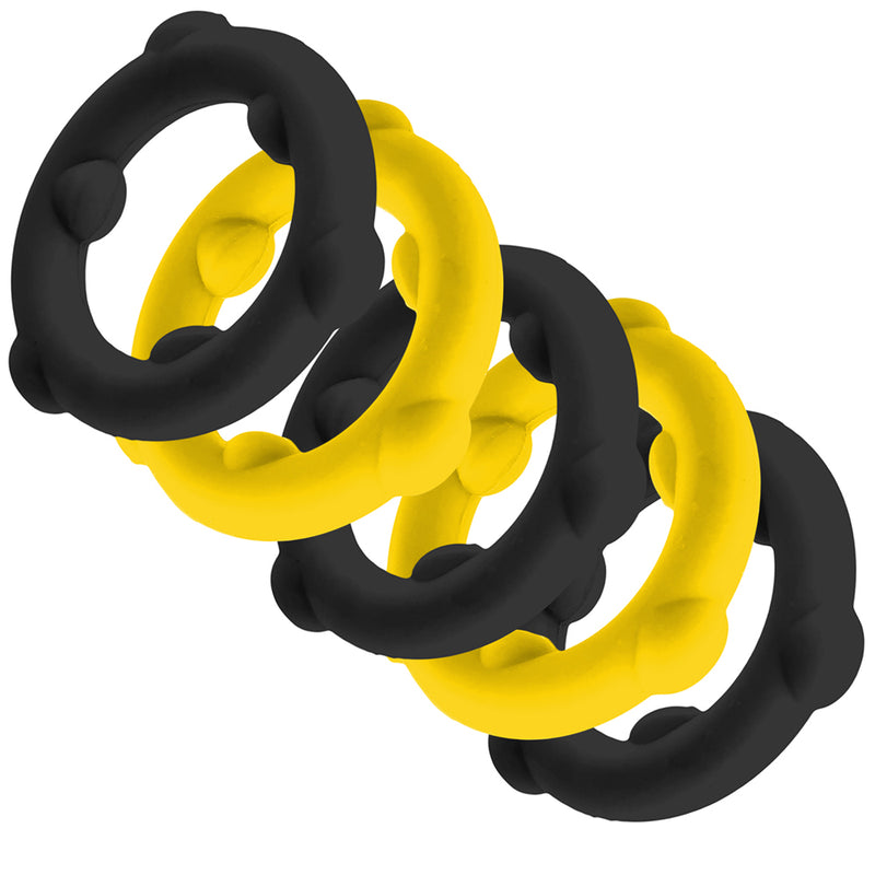Oxballs - Gearheads - Zestaw Pierścieni Na Penisa Spinner - 5 Sztuk - Żółty/Czarny-Erotiekvoordeel.nl
