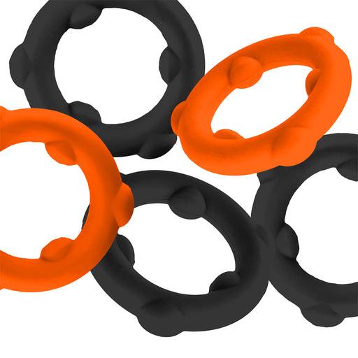 Oxballs - Gearheads - Juego de anillos para el pene Spinner - 5 unidades - Naranja/Negro-Erotiekvoordeel.nl