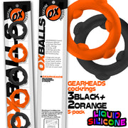 Oxballs - Gearheads - Spinner Cockringen Set - 5 stuks - Oranje/Zwart-Erotiekvoordeel.nl