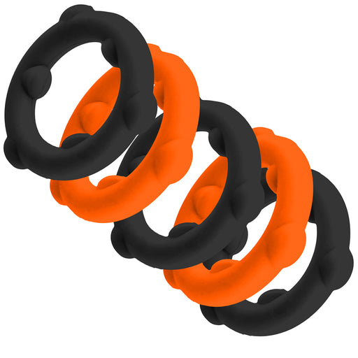 Oxballs - Gearheads - Juego de anillos para el pene Spinner - 5 unidades - Naranja/Negro-Erotiekvoordeel.nl