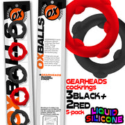 Oxballs - Gearheads - Set di anelli fallici Spinner - 5 pezzi - Rosso/Nero-Erotiekvoordeel.nl