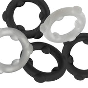 Oxballs - Gearheads - Spinner Cockringen Set - 5 stuks - Transparant/Zwart-Erotiekvoordeel.nl